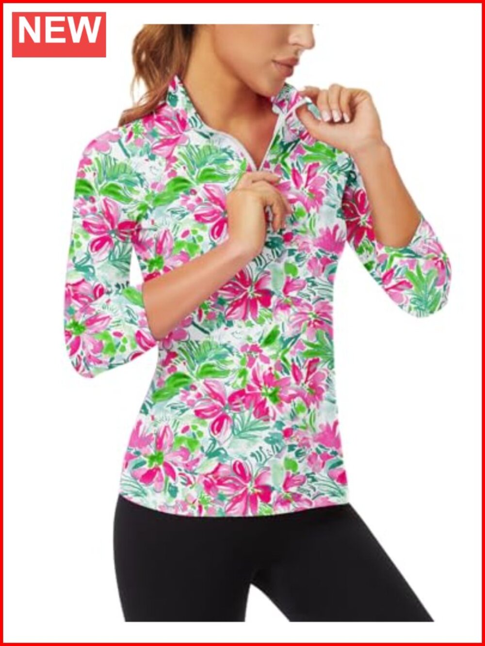 Women's 3/4 Sleeve Quarter Zip Athletic Golf Polo Shirt Workout Tennis Top